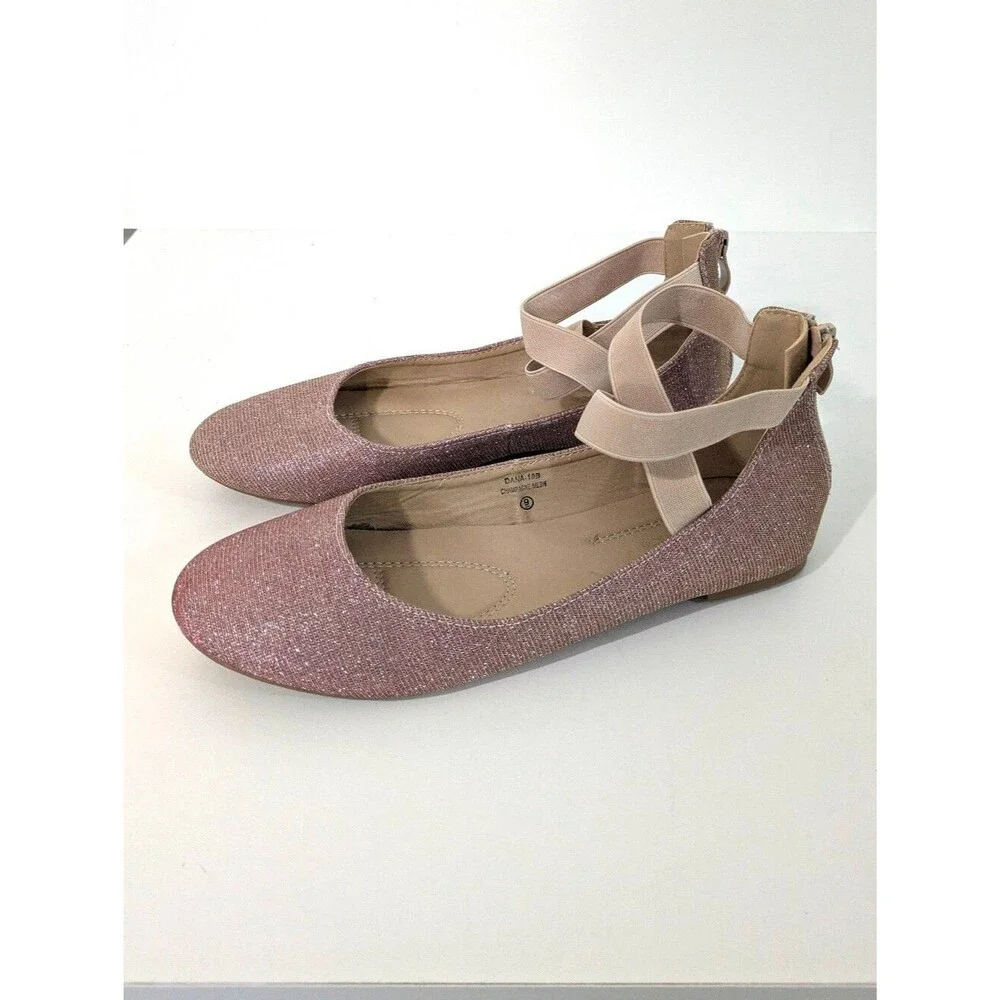 Bella Marie Sparkly Iridescent Pink Dana Ballet Flats / Gladiator Sandals Size 9